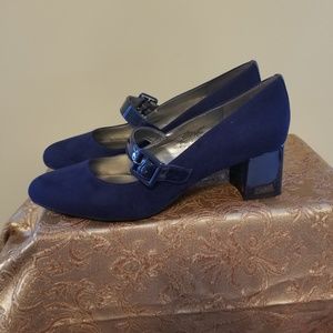 Bandolino Blue Suede Mary Janes